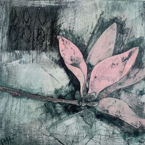 Philip High Magnolia 10x10. acrylic and mixed media on wood WEB