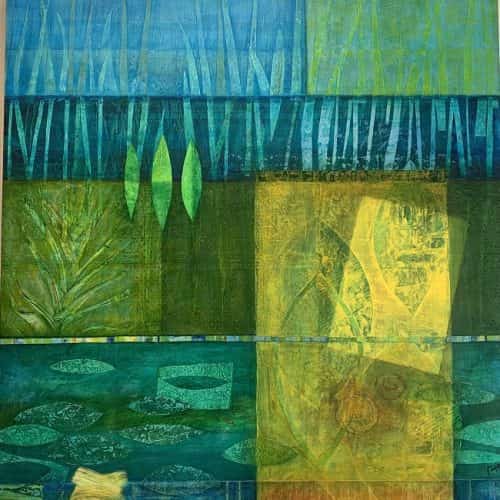 Philip high Water Garden II 39.5x36 acrylic mixed media on wood WEB