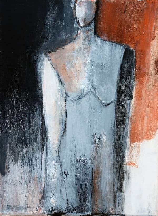 Figure with Orange 12 X 9 mixed media canvas