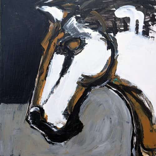 White Horse with Ochre 12 X 12 acrylic panel 1