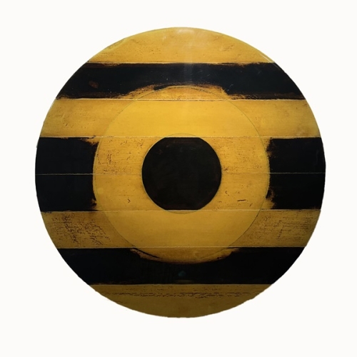 Marco Logsdon. Circle 4. Oil tar and resin on reclaimed tabletop