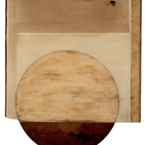 Marco Logsdon. Circle Out 1. Oil Tar Resin on Reclaimed Panel. 2019 1